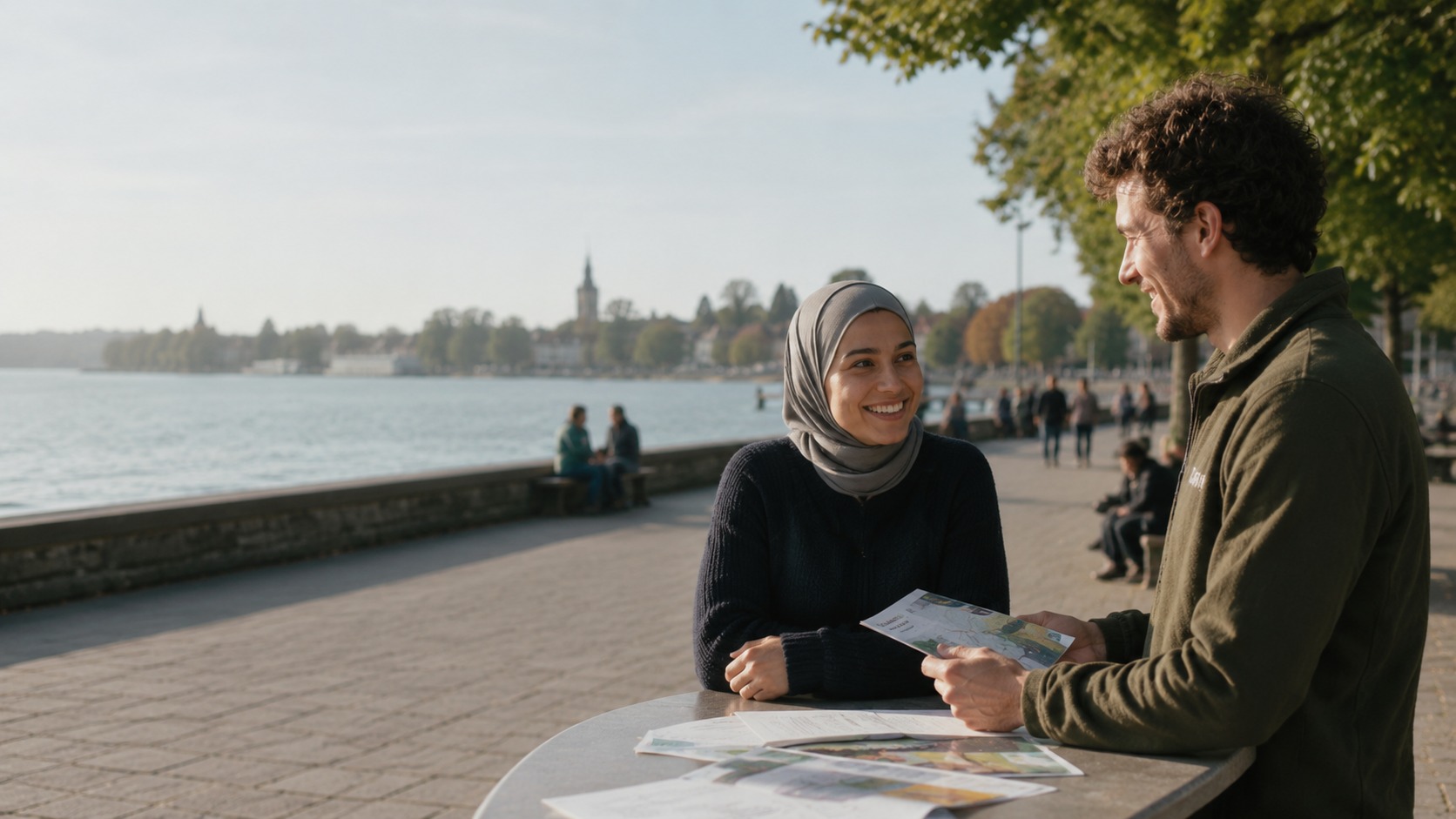 Freundliches Gespräch am Seeufer als Bild für Projektvorbereitung