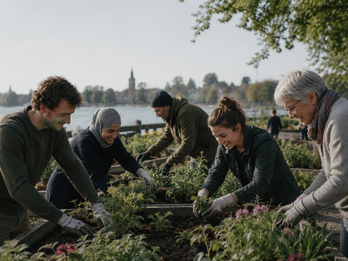 Gemeinschaftlicher Garten am Seeufer als Bild für Engagement