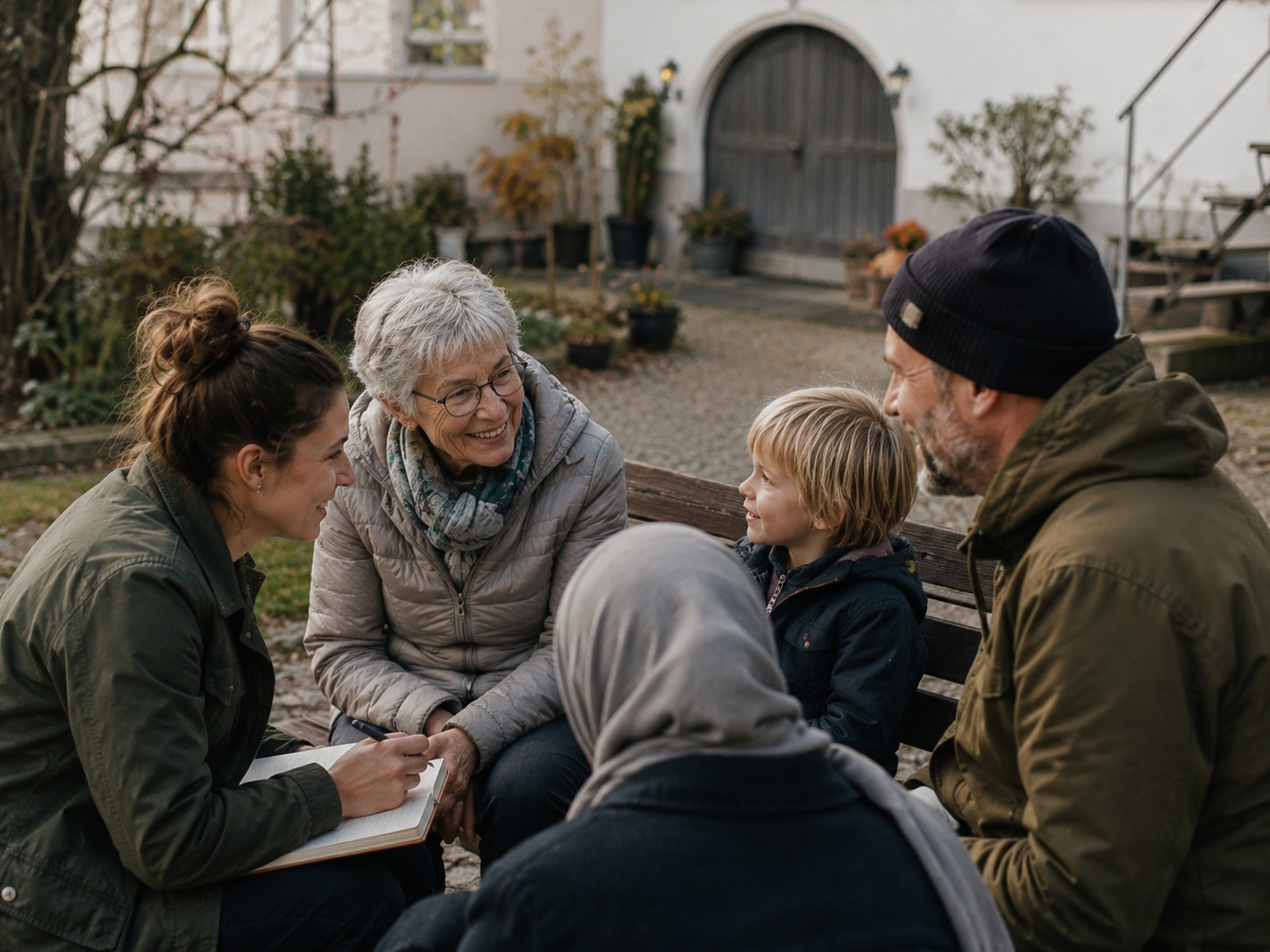 Freundliches Gespräch im Gartenbereich als Bild für Abstimmung